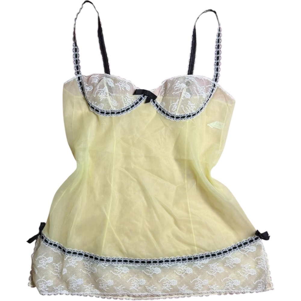 Hollywood Babydoll Vintage Pale Yellow Camisole Slip Dress - Picture 1 of 4